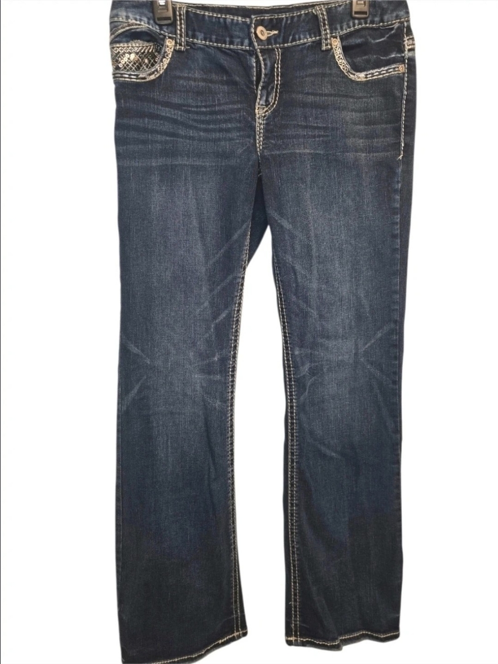 Maurices Dark Blue Wide Leg Jeans with Contrast Stitching